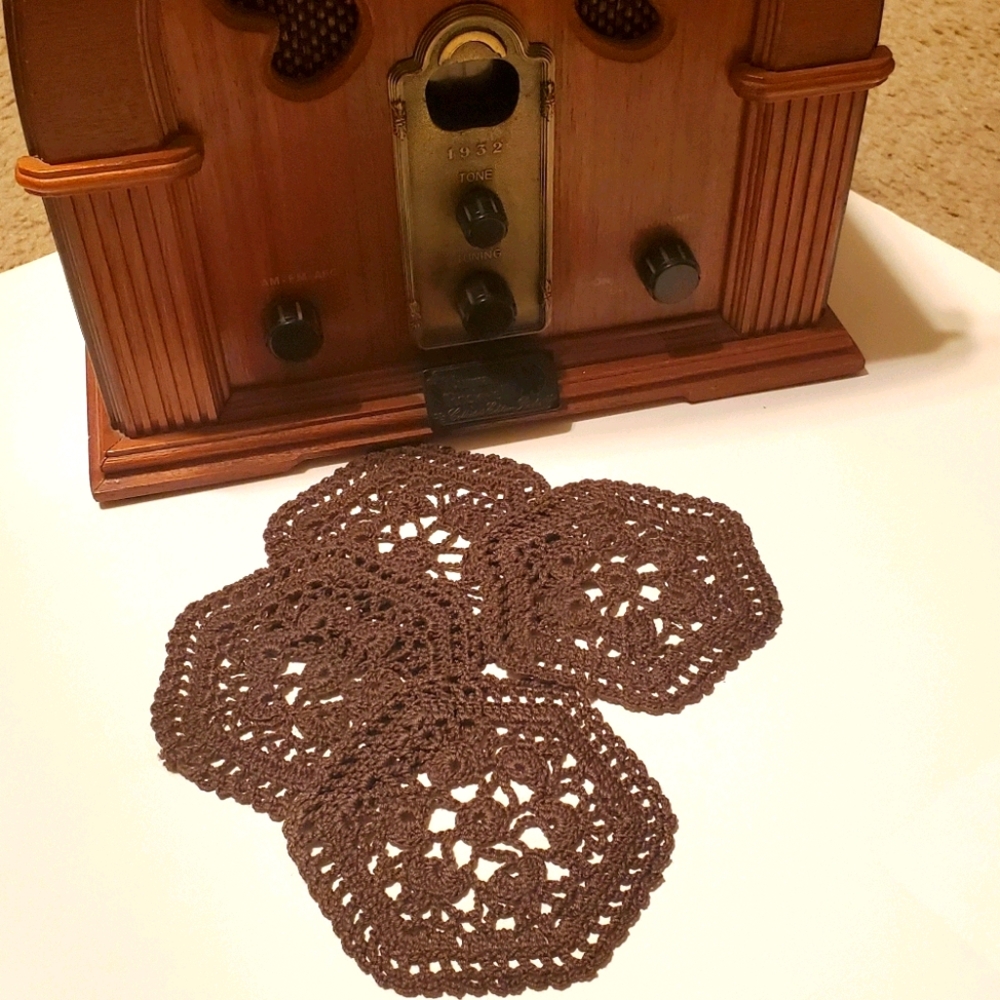 Mocha Brown Crocheted Coaster Set of 4